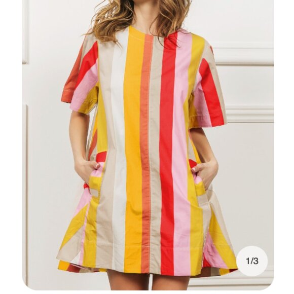 ✨NWT BiBi Multi Stripe Woven Flared Midi Dress - Picture 1 of 3